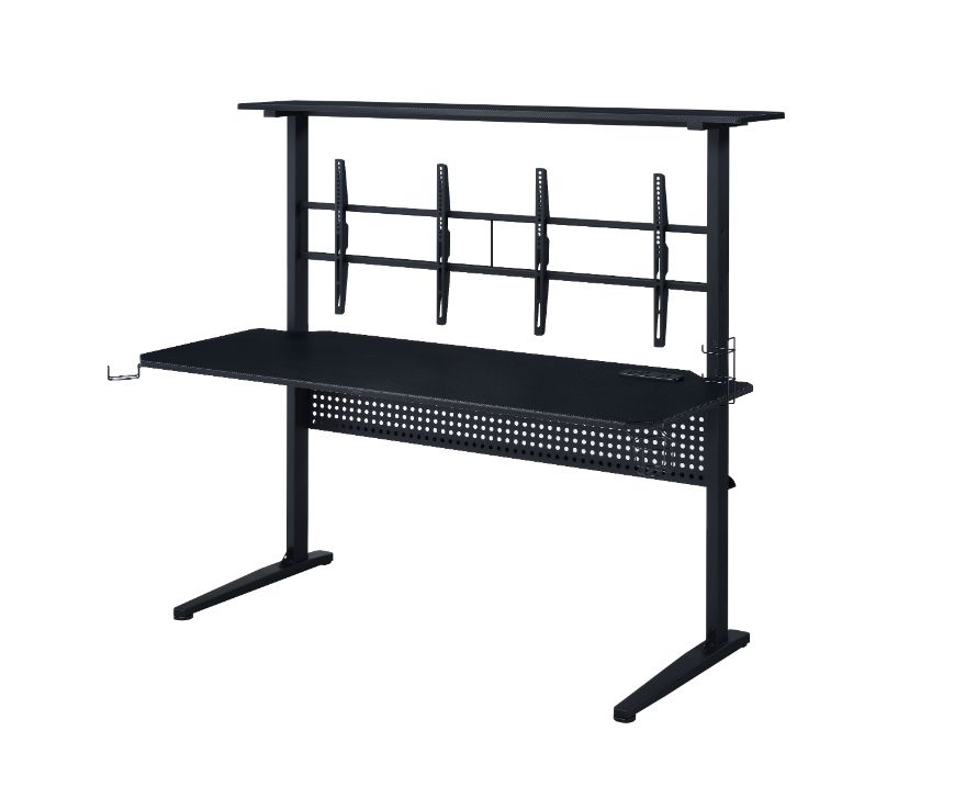 Canzi Gaming Desk - LED Light, USB Ports & Dual Monitor Hutch in Black
