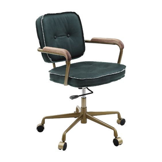 Siecross Mid-Century Swivel Office Chair - Top Grain Leather & Adjustable Height in Emerald Green, Vintage White or Pink