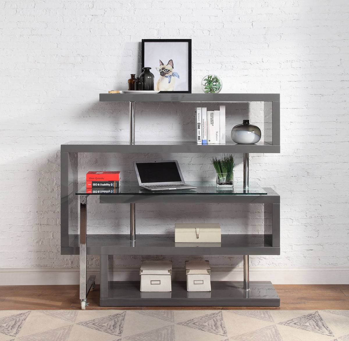 Buck II Swivel Writing Desk with Bookshelf