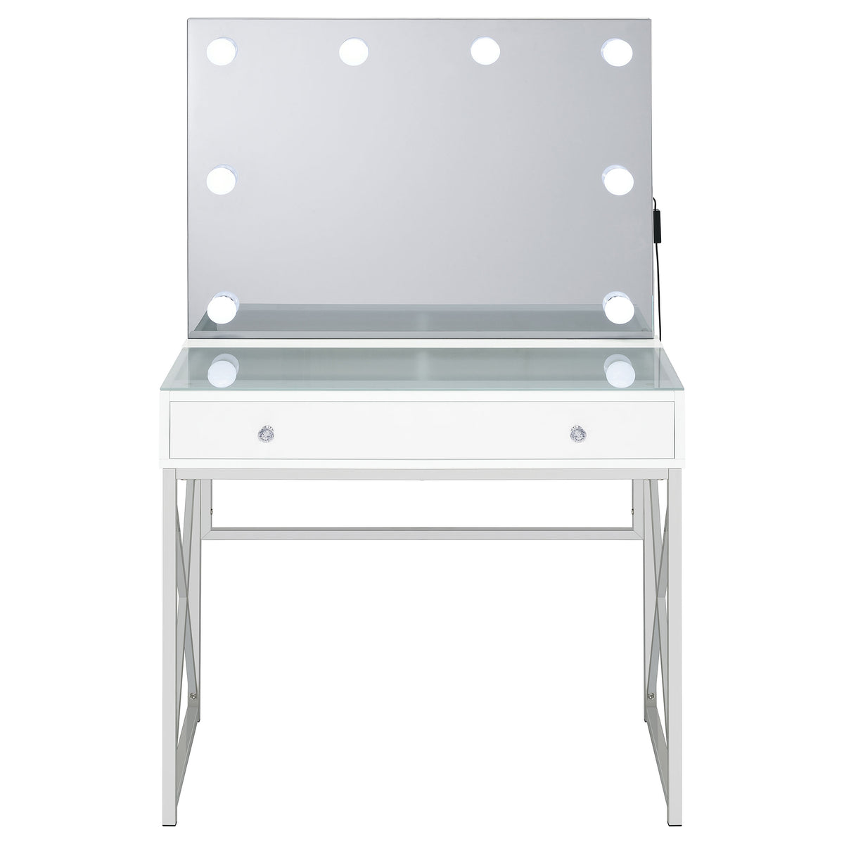 Eliza Makeup Vanity Set with Lighted Mirror & Stool - White with Chrome Accents – view 5