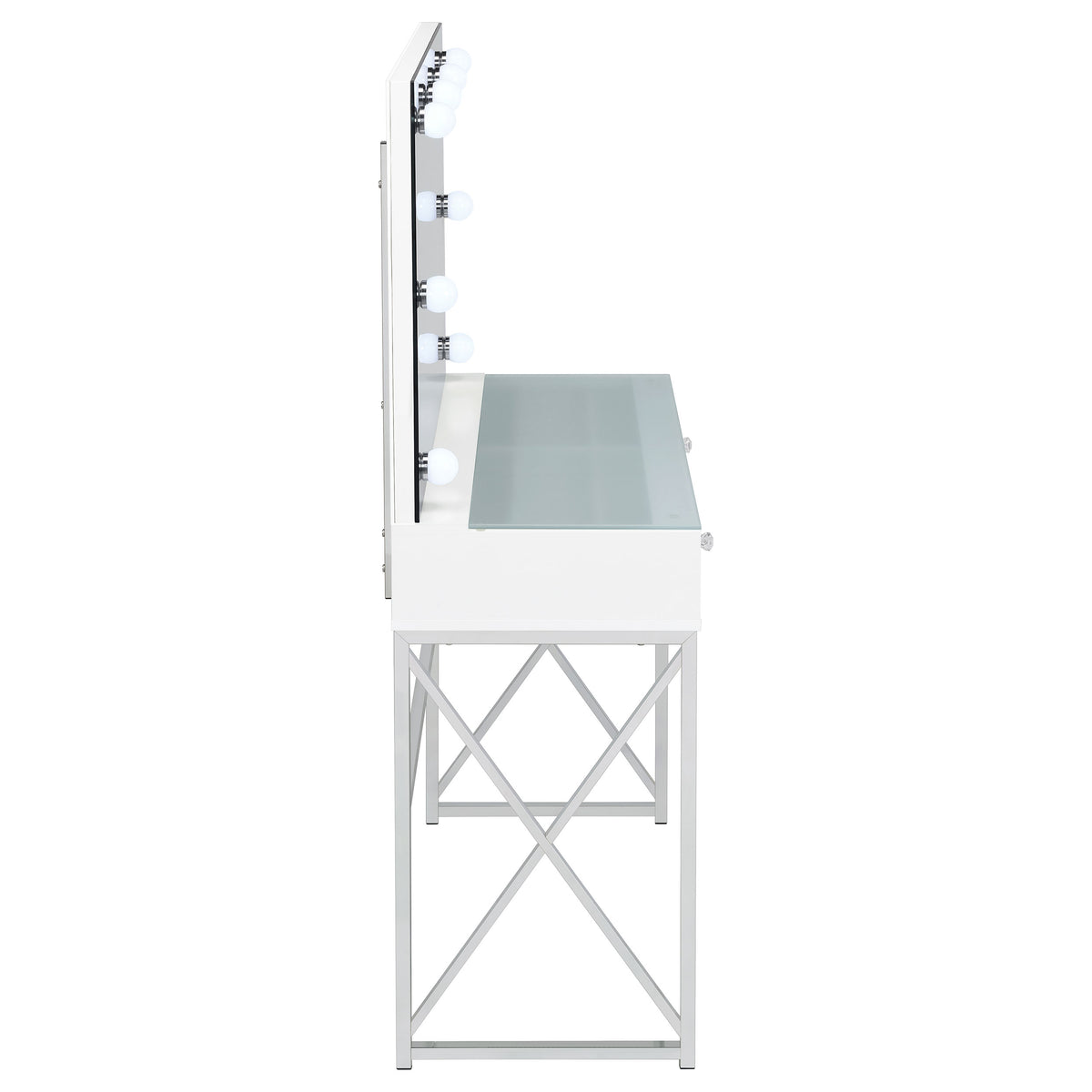 Eliza Makeup Vanity Set with Lighted Mirror & Stool - White with Chrome Accents – view 9