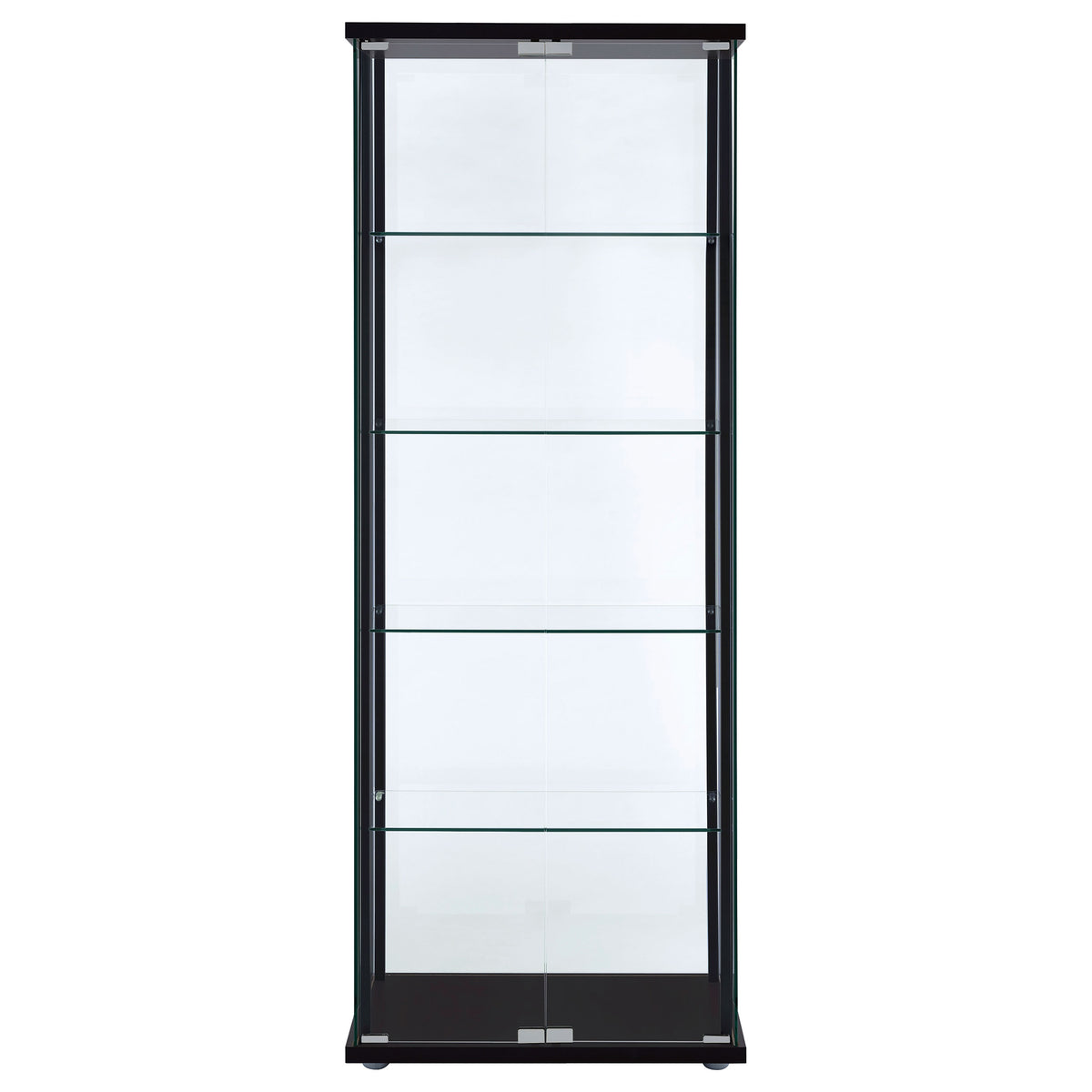 Delphinium Glass Curio Cabinet - 4 Clear Glass Shelves & Chrome Hardware in Black – view 3
