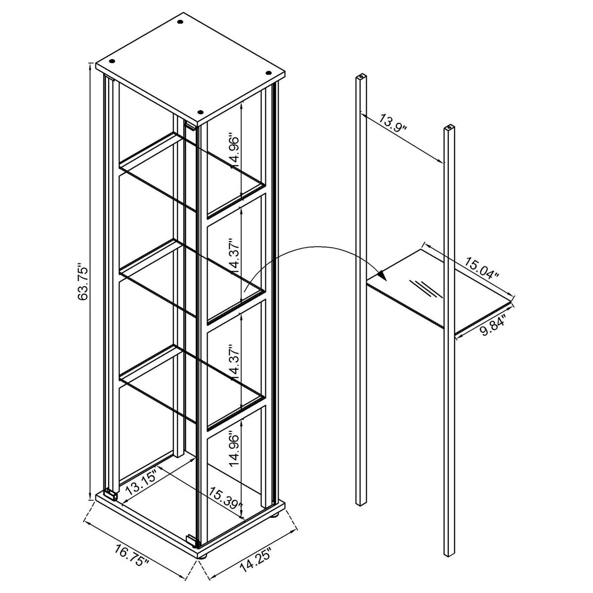 Cyclamen 4-Shelf Glass Curio Display Cabinet - Slim Black Frame with Push-to-Open Door – view 11