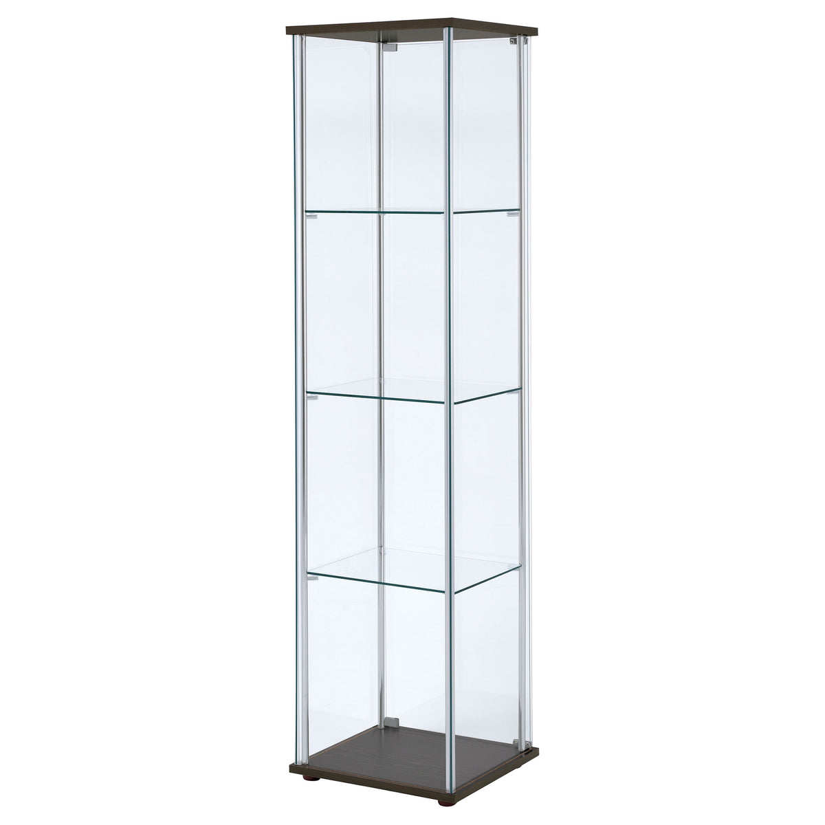 Bellatrix Glass Curio Cabinet - 3 Glass Shelves with Chrome Frame & Cappuccino Top and Base – view 8