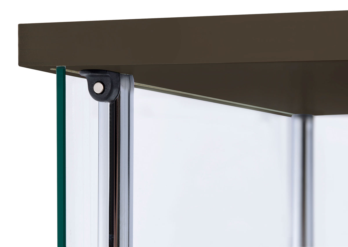 Bellatrix Glass Curio Cabinet - 3 Glass Shelves with Chrome Frame & Cappuccino Top and Base – view 10