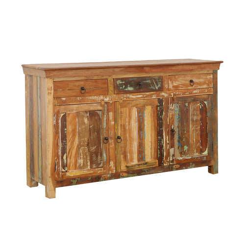 Harper 3-Door, 3-Drawer Accent Cabinet - Handcrafted Solid Reclaimed Wood with Black Ring Pulls