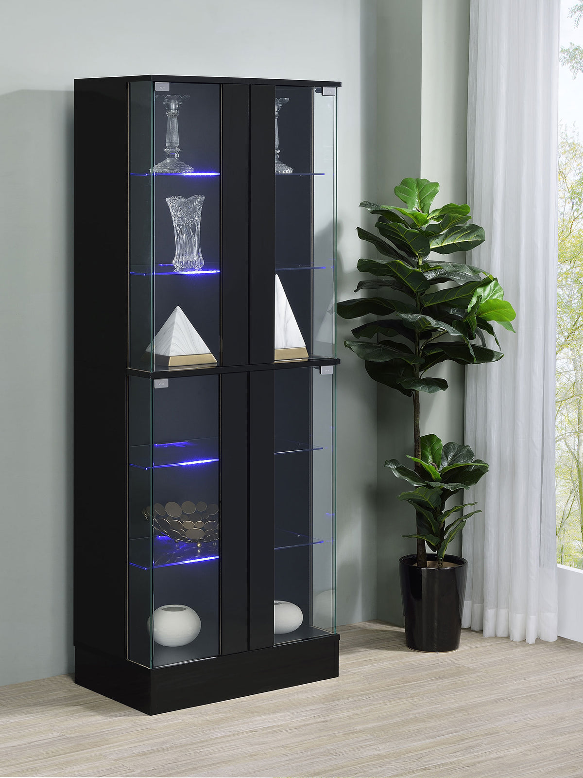 Cabra LED Curio Cabinet - 4-Door Glass Display with 6 Tiers in Black High Gloss – view 3