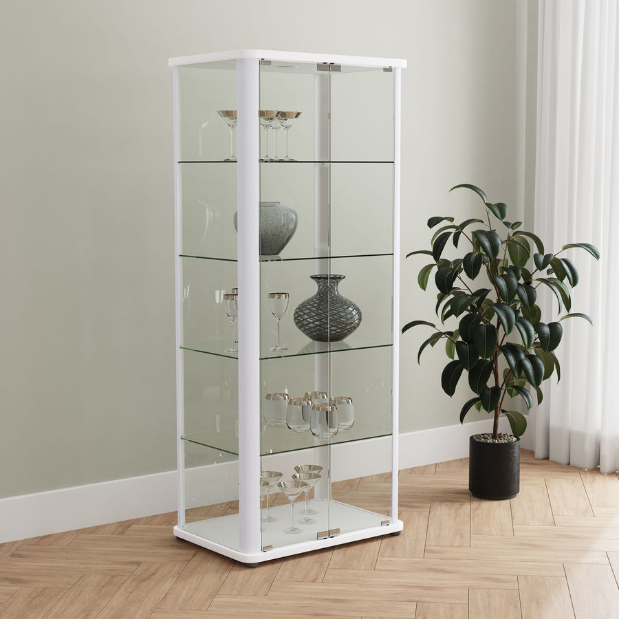 Aero Glass Curio Display Cabinet with Lighting - Modern White with Rounded Corners