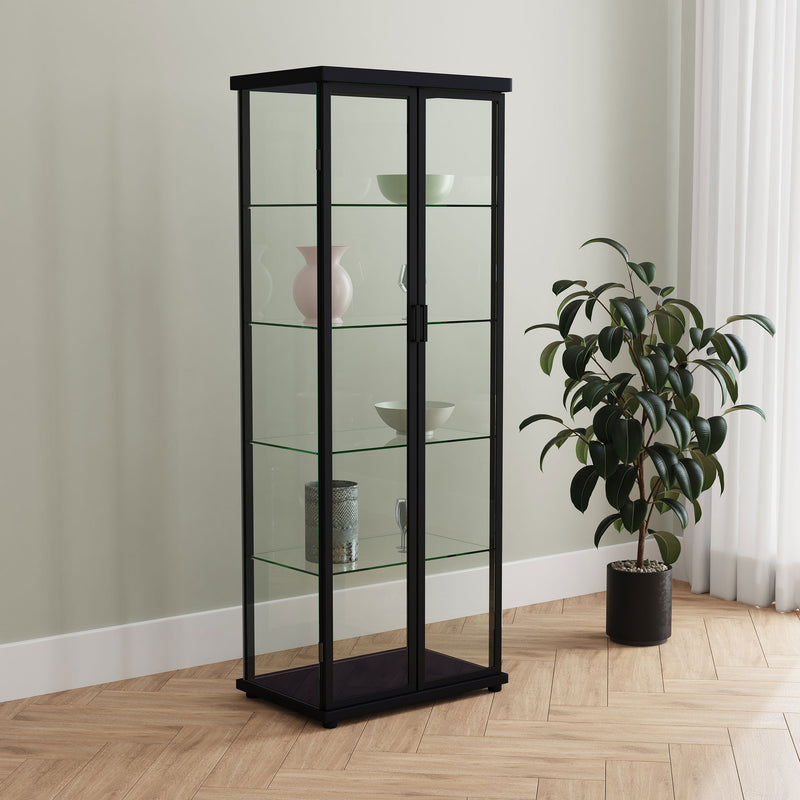 Aero 4-Shelf Glass Curio Cabinet with LED Lighting - Modern Black Display Cabinet with Rounded Corners