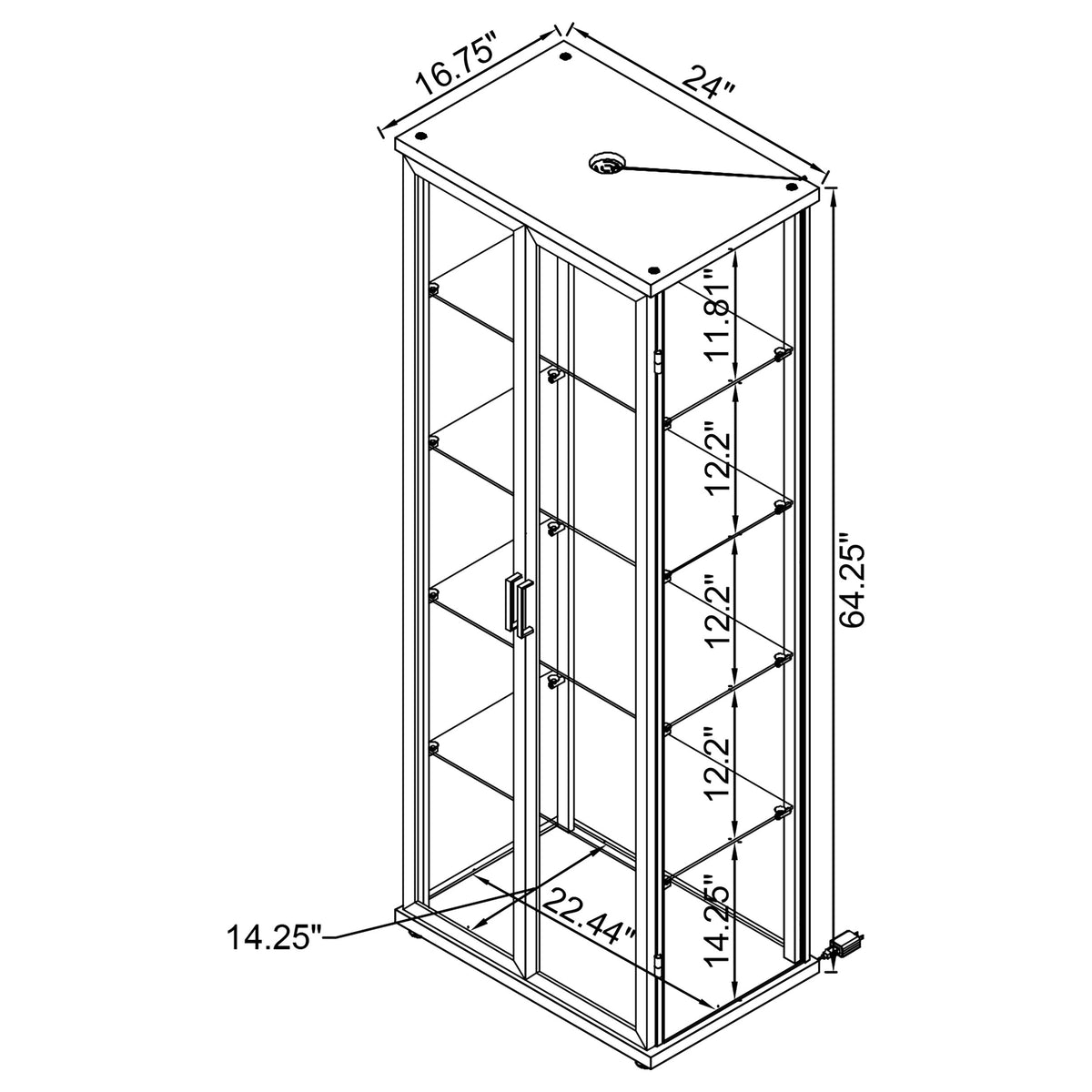 Aero 4-Shelf Glass Curio Cabinet with LED Lighting - Modern Black Display Cabinet with Rounded Corners – view 15