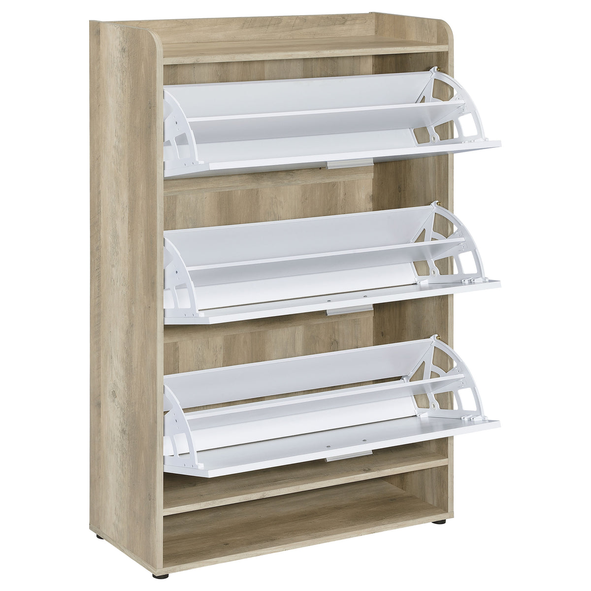 Denia 3-Tier Tilt-Out Shoe Cabinet with Open Shelf - Space-Saving Entryway Storage in White – view 4