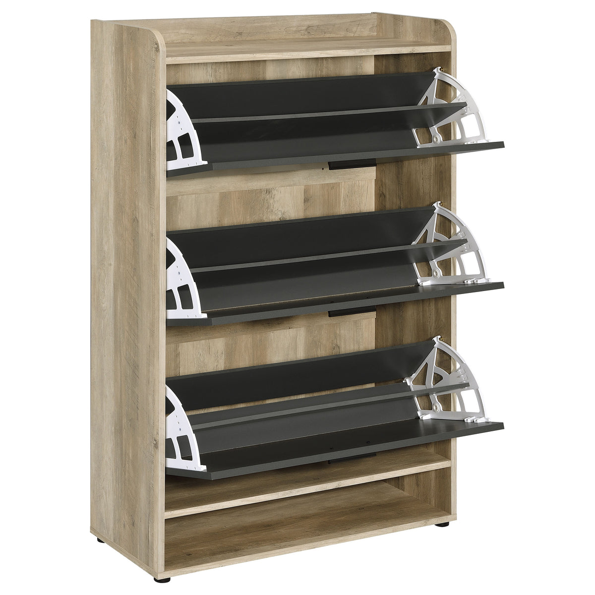Denia 3-Tier Tilt-Out Shoe Cabinet with Open Lower Shelf - Slim Entryway Storage in Grey – view 4