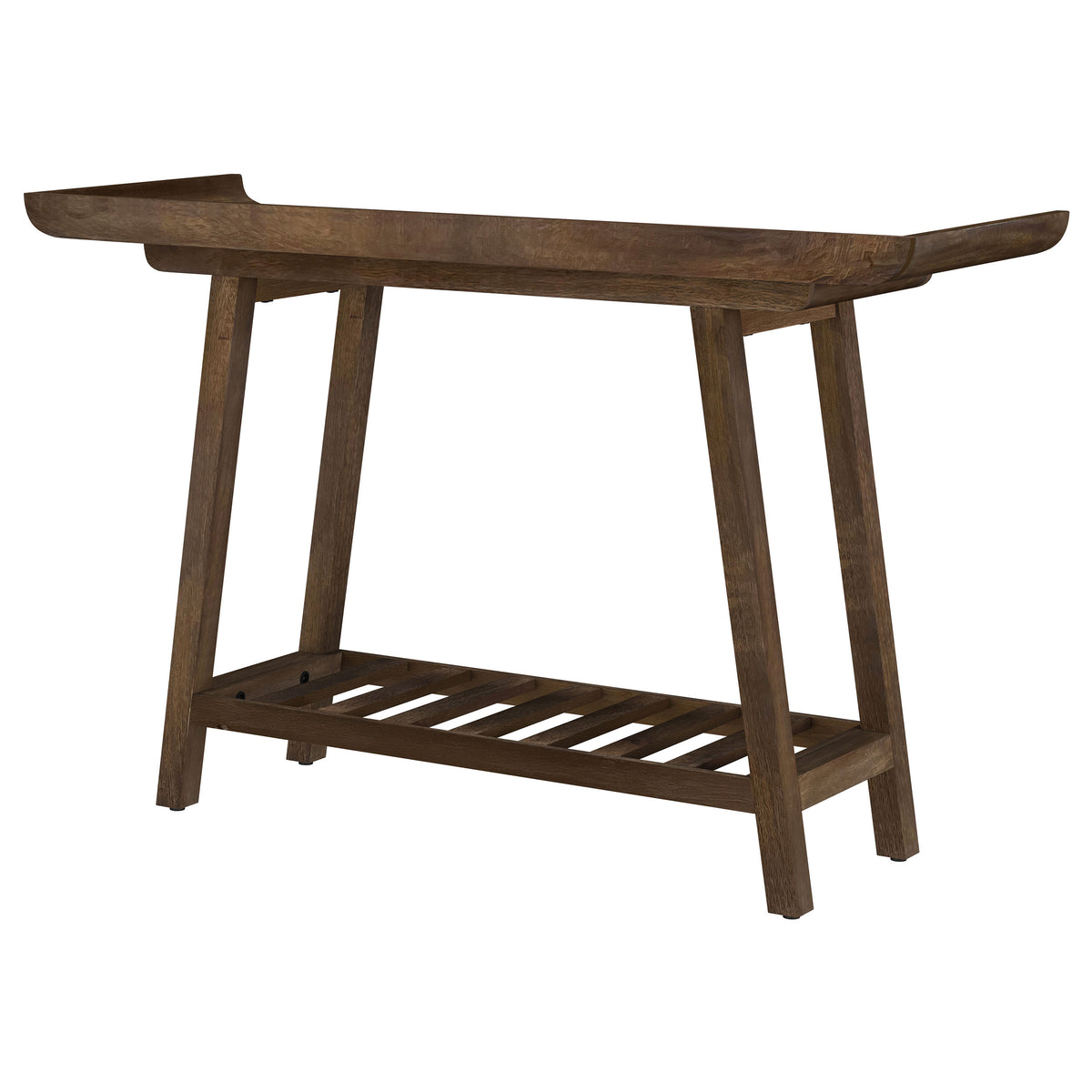 Ornelas 46" Solid Mango Wood Console Table with Slatted Shelf - Mid-Century Tray Top in Mango Brown – view 8