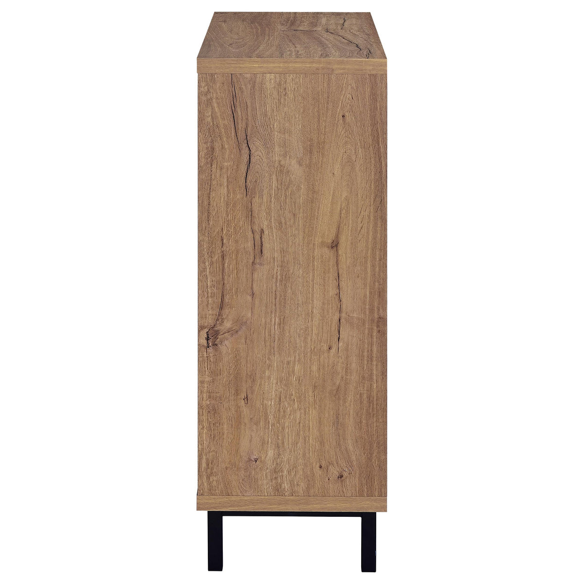 Teller 2-Door Shoe Cabinet with Metal Cane Panels - Natural Oak on Black Metal Legs – view 6