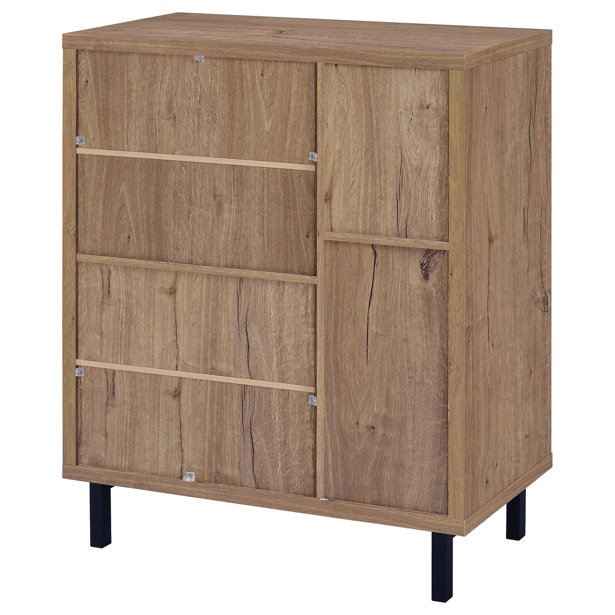 Teller 2-Door Shoe Cabinet with Metal Cane Panels - Natural Oak on Black Metal Legs – view 8