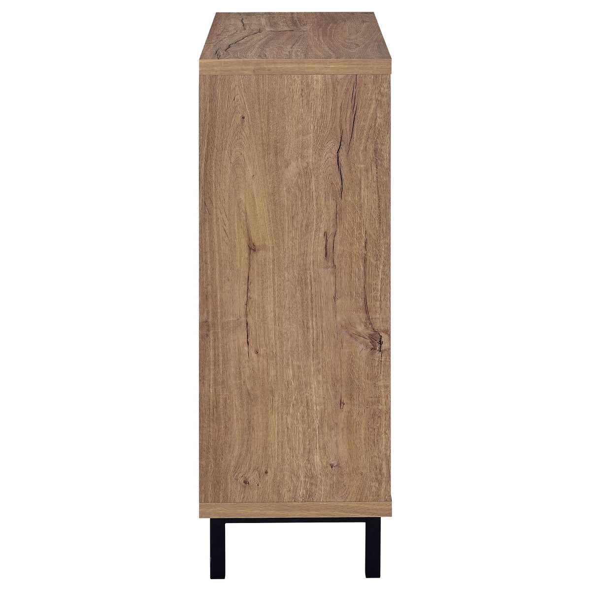 Teller 2-Door Shoe Cabinet with Metal Cane Panels - Natural Oak on Black Metal Legs – view 9