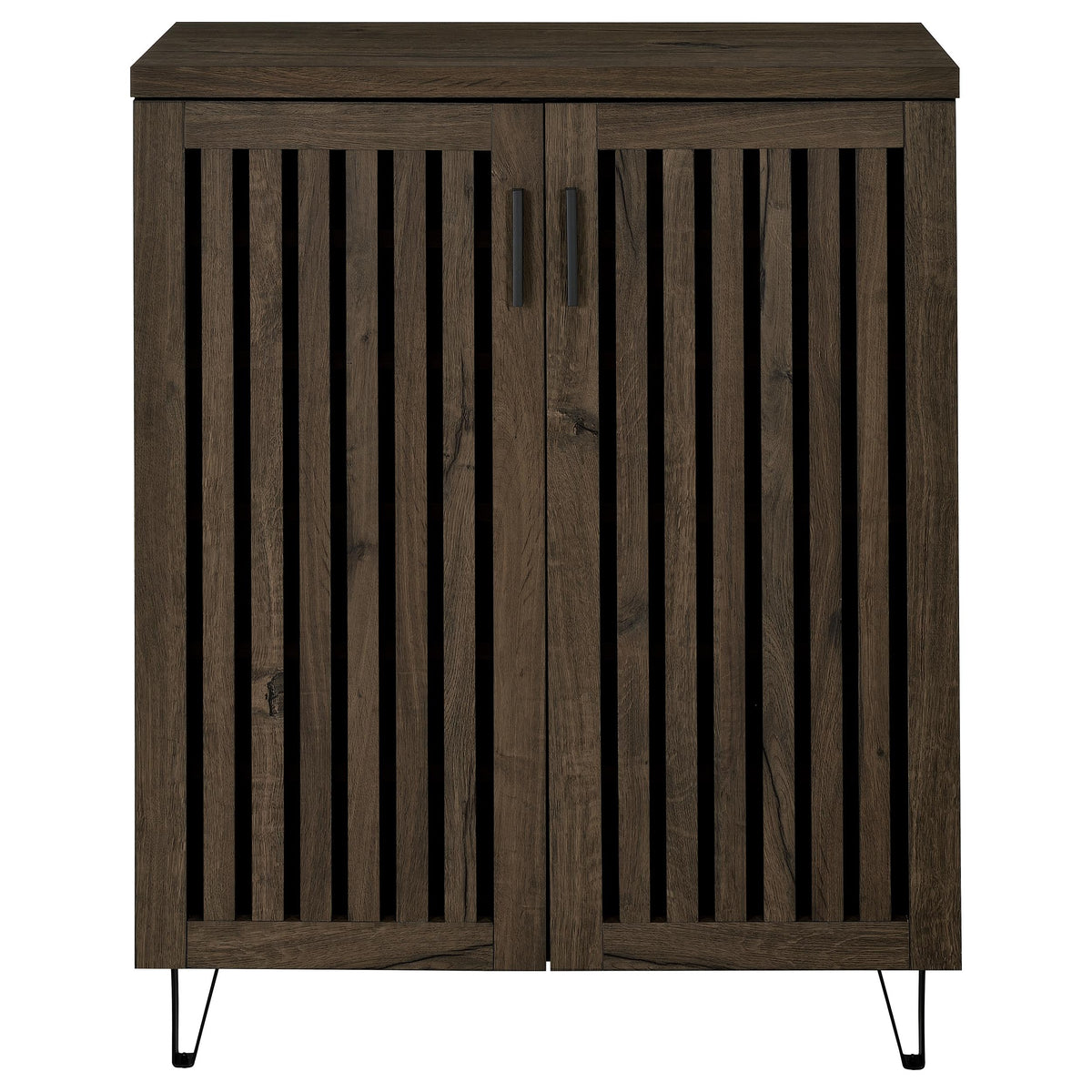Brixton 2-Door Entryway Shoe Cabinet - Mid-Century Slatted Doors in Smoked Oak with Metal Legs – view 4