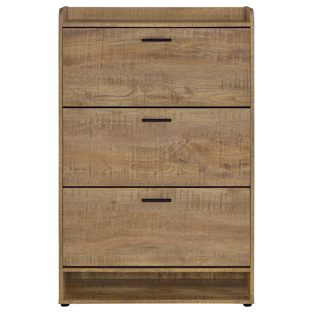 Denia 3-Tier Tilt-Out Shoe Cabinet - Rustic Mango Finish with Black Pulls & Open Lower Shelf – view 5
