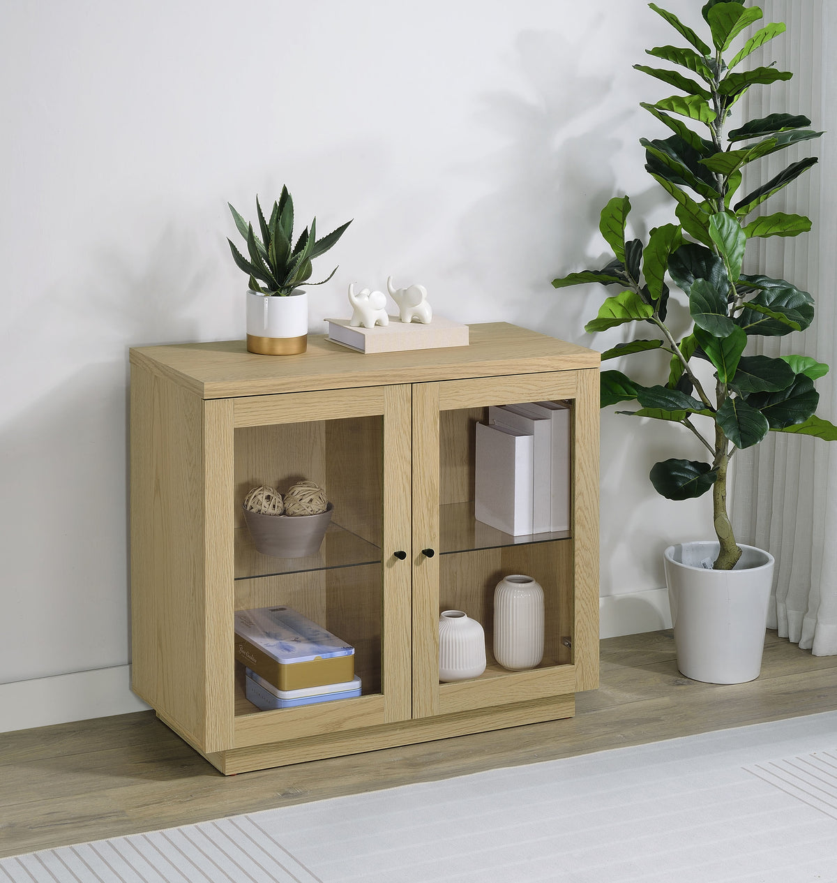 Tilbury 2-Door Glass Front Accent Display Cabinet - Adjustable Glass Shelves in Light Oak – view 1