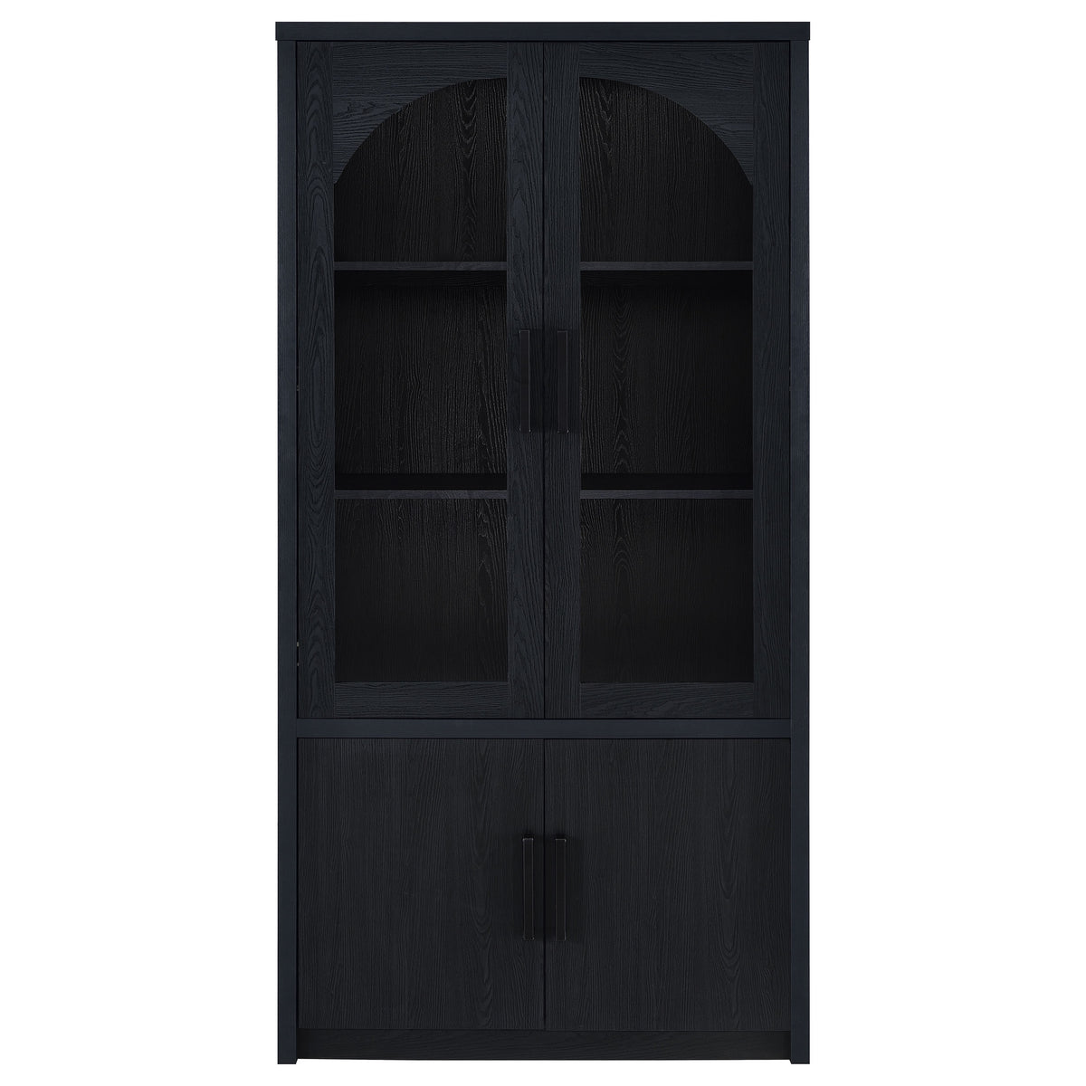 Riva Arched Glass Door Display Cabinet with LED Lighting - Tall Black Woodgrain Accent Cabinet โ view 5
