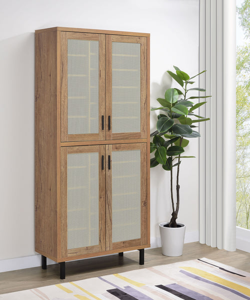 Teller 80" Tall Shoe Storage Cabinet with 4 Mesh Doors - Natural Oak Industrial with 14 Adjustable Shelves