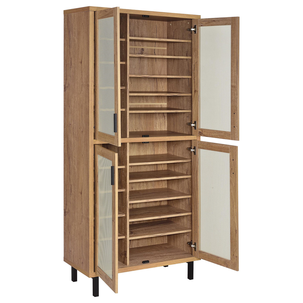Teller 80" Tall Shoe Storage Cabinet with 4 Mesh Doors - Natural Oak Industrial with 14 Adjustable Shelves – view 3