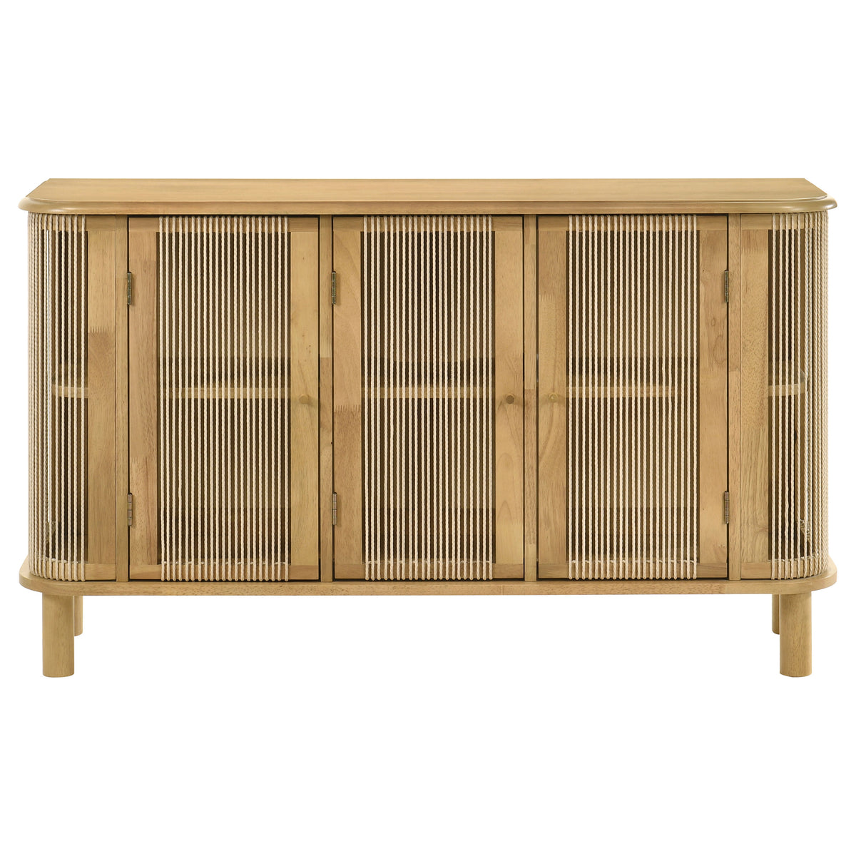 Ervine 3-Door Accent Cabinet - Natural Rubberwood with Rope Panel Texture & Round Pulls – view 2
