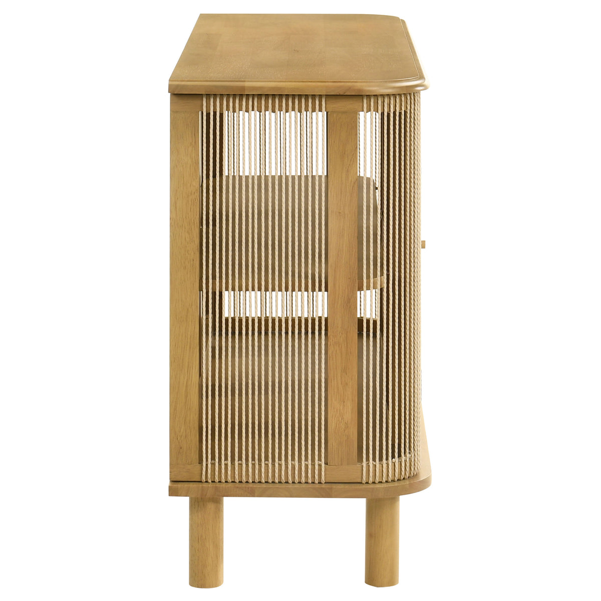 Ervine 3-Door Accent Cabinet - Natural Rubberwood with Rope Panel Texture & Round Pulls – view 9