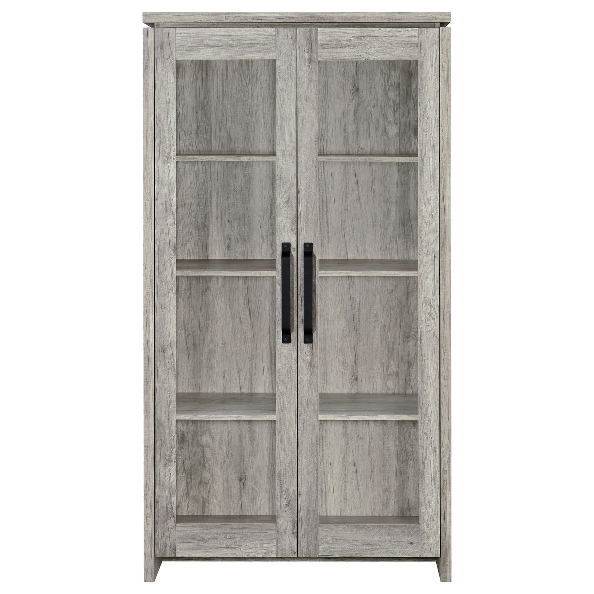 Alejo Tall Curio Display Cabinet with 2 Glass Doors - Coastal Grey Driftwood with Black Hardware – view 4