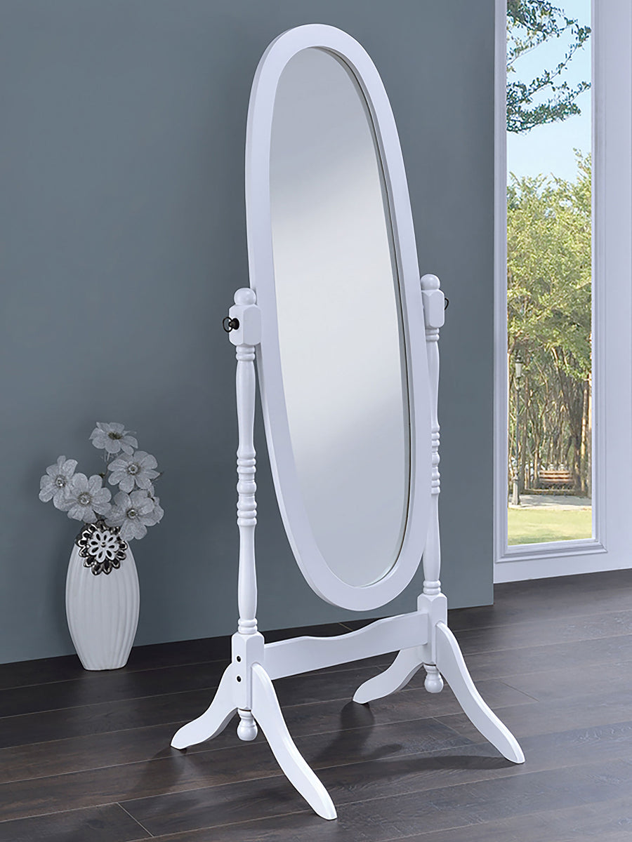 Foyet Full-Length Cheval Mirror - Adjustable Oval Floor Mirror in White Wood