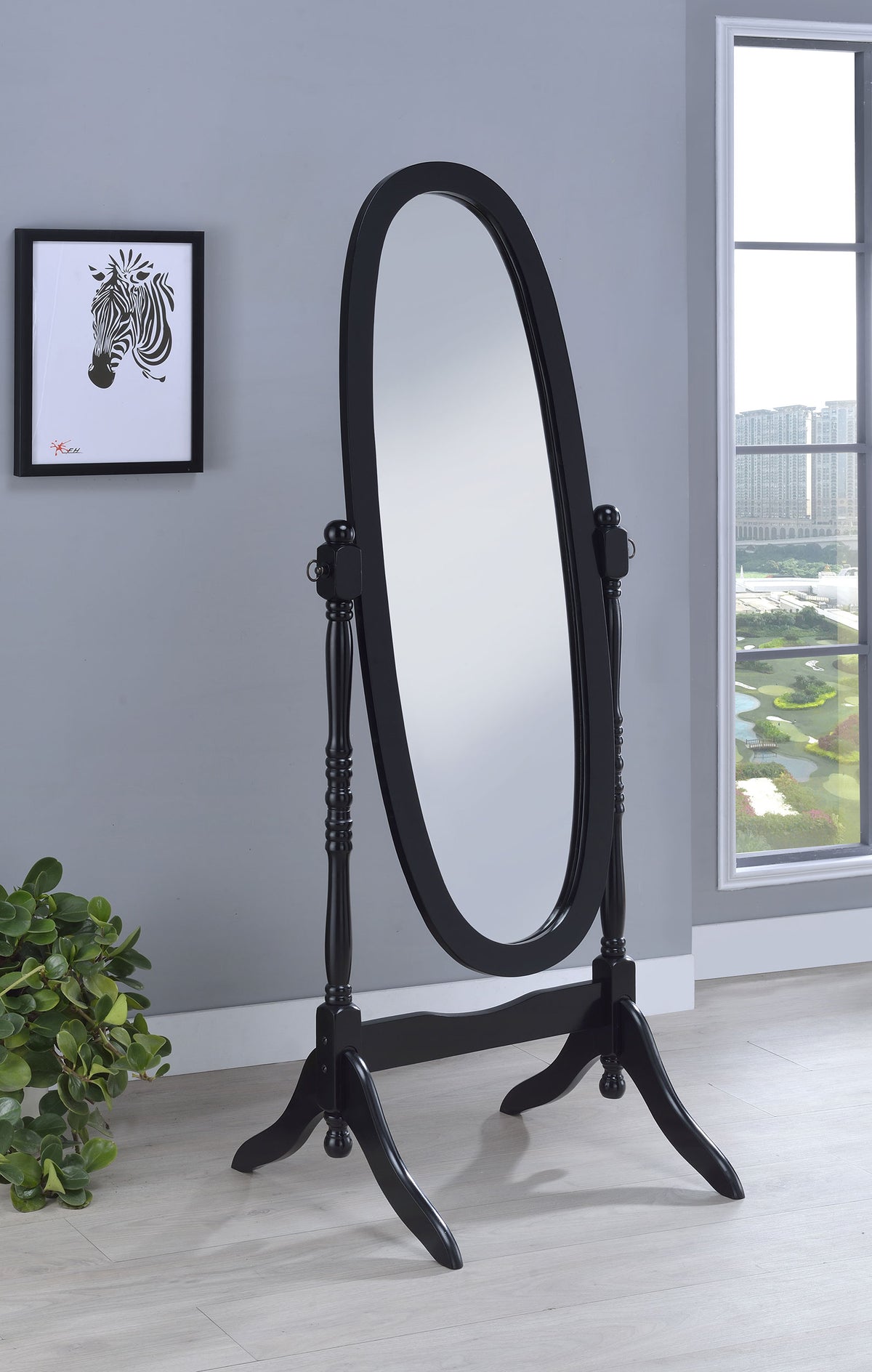 Foyet Adjustable Full Length Cheval Mirror - Oval Pivoting Frame with Curved Legs in Black – view 1