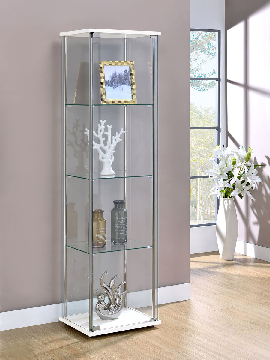 Bellatrix 3-Shelf Glass Curio Cabinet - Tall Display Case in White with Chrome Hardware
