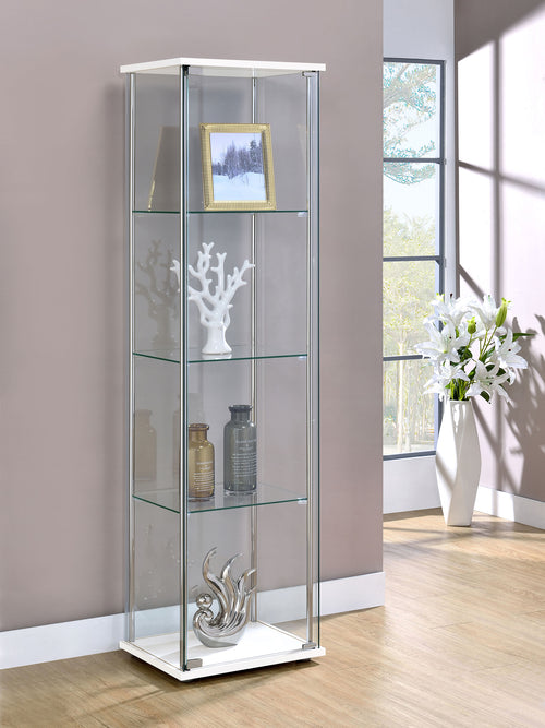Bellatrix 3-Shelf Glass Curio Cabinet - Tall Display Case in White with Chrome Hardware