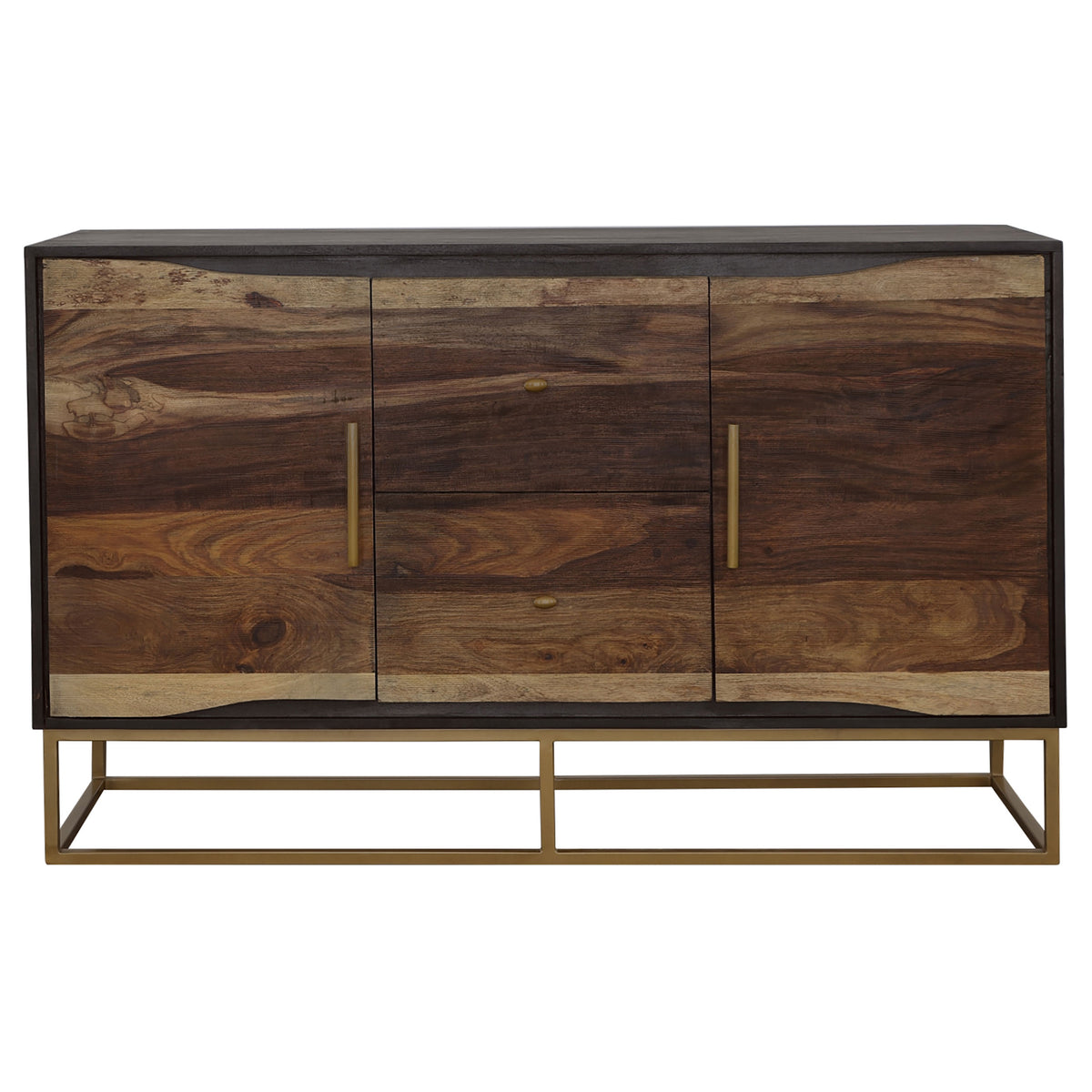 Zara 57" Handcrafted Accent Cabinet - Black Walnut Acacia & Sheesham with Gold Geometric Base – view 3