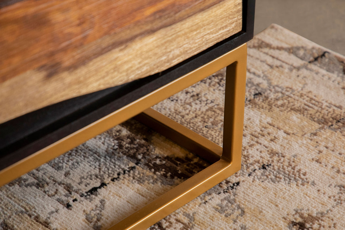 Zara 57" Handcrafted Accent Cabinet - Black Walnut Acacia & Sheesham with Gold Geometric Base – view 11