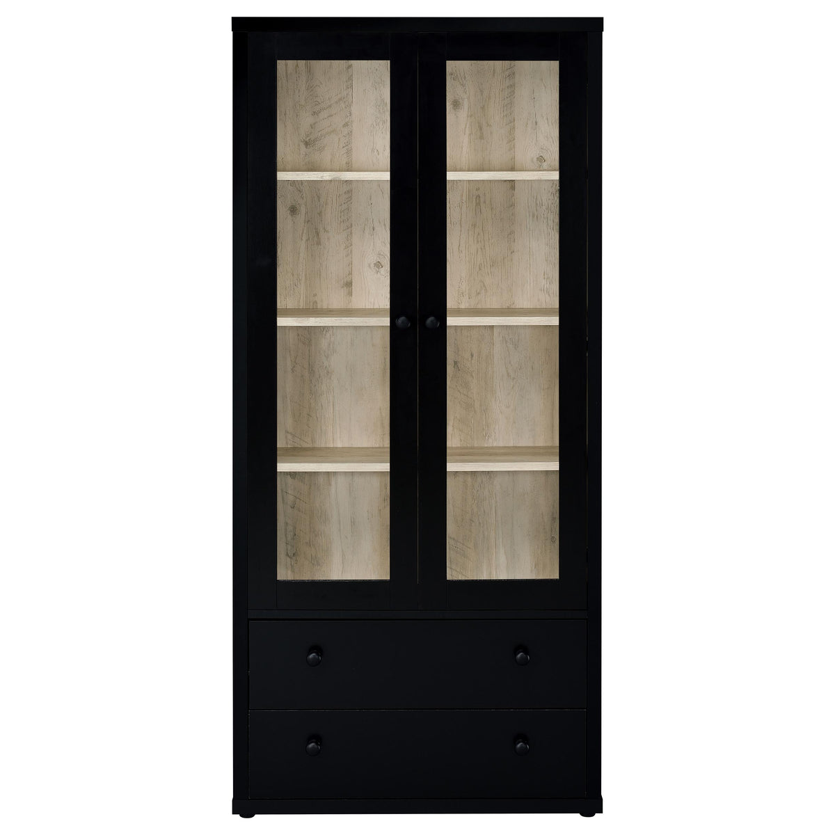 Hawthorne Glass Door Display Cabinet with 2 Drawers - Black Farmhouse Accent Cabinet with 4 Shelves – view 4