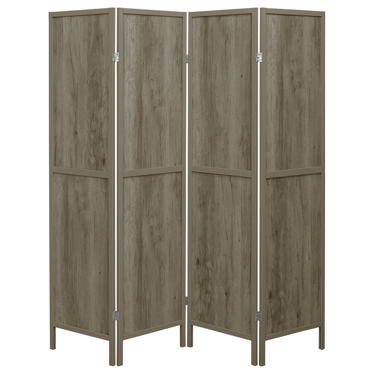 Deepika 4-Panel Folding Room Divider Screen - Rustic Grey Driftwood with Solid Pine Frame – view 3