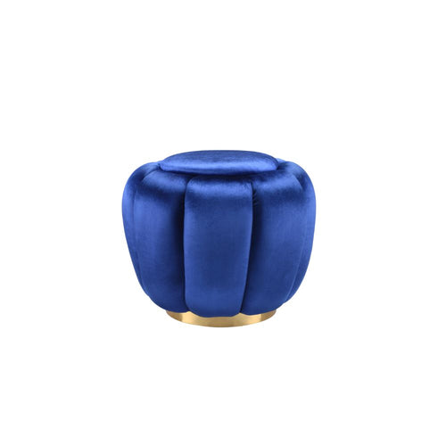 Heiress Round Velvet Ottoman - Gold Metal Base in Sapphire Blue