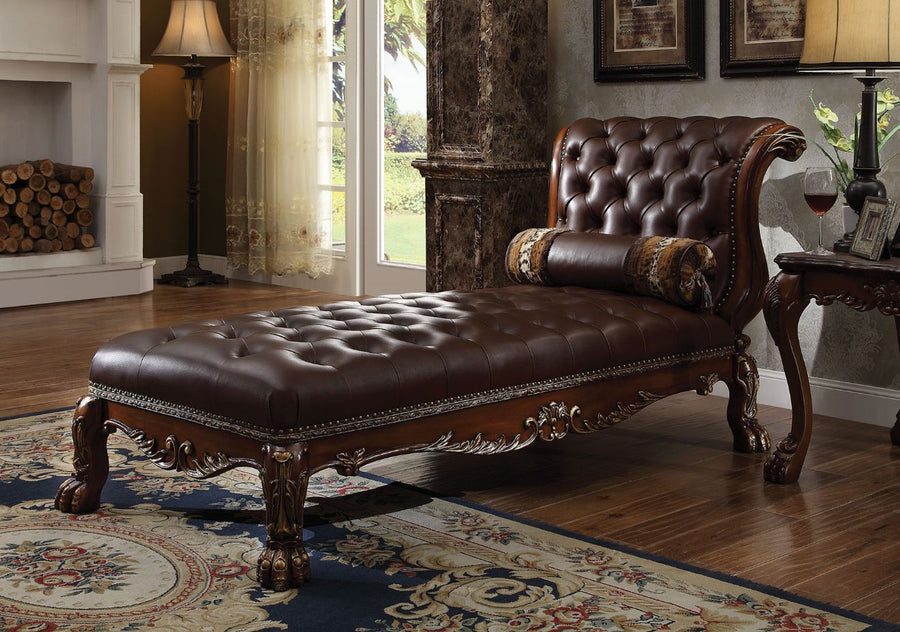 Dresden Button-Tufted Chaise Lounge & Bench - Faux Leather with Claw Legs