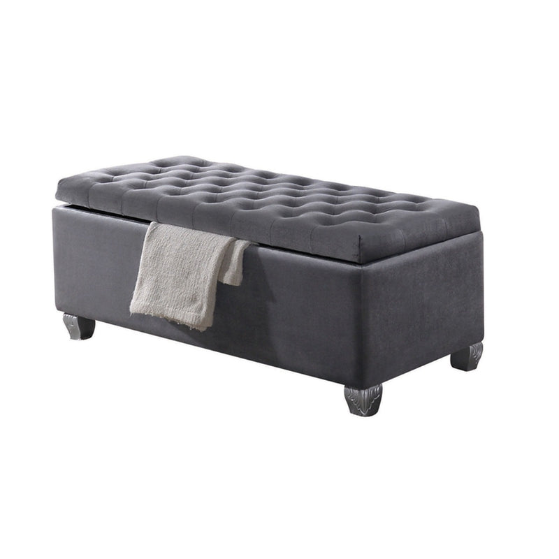 Rebekah Button-Tufted Storage Bench - Lift-Top Seat in Gray Fabric