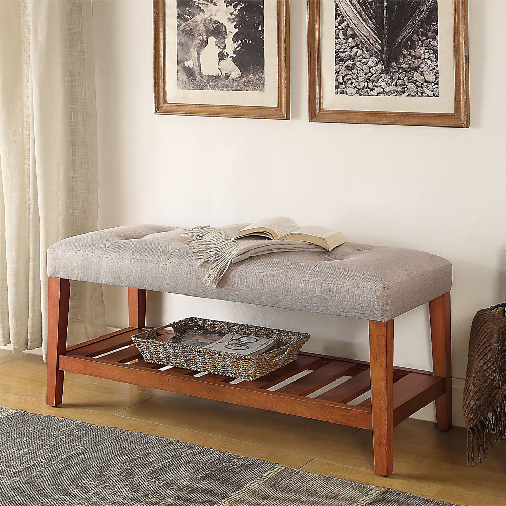 Charla Tufted Bench with Slatted Shelf