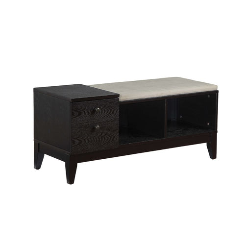 Boyet Storage Bench - Padded Fabric Seat, Drawer & Open Compartments in Black