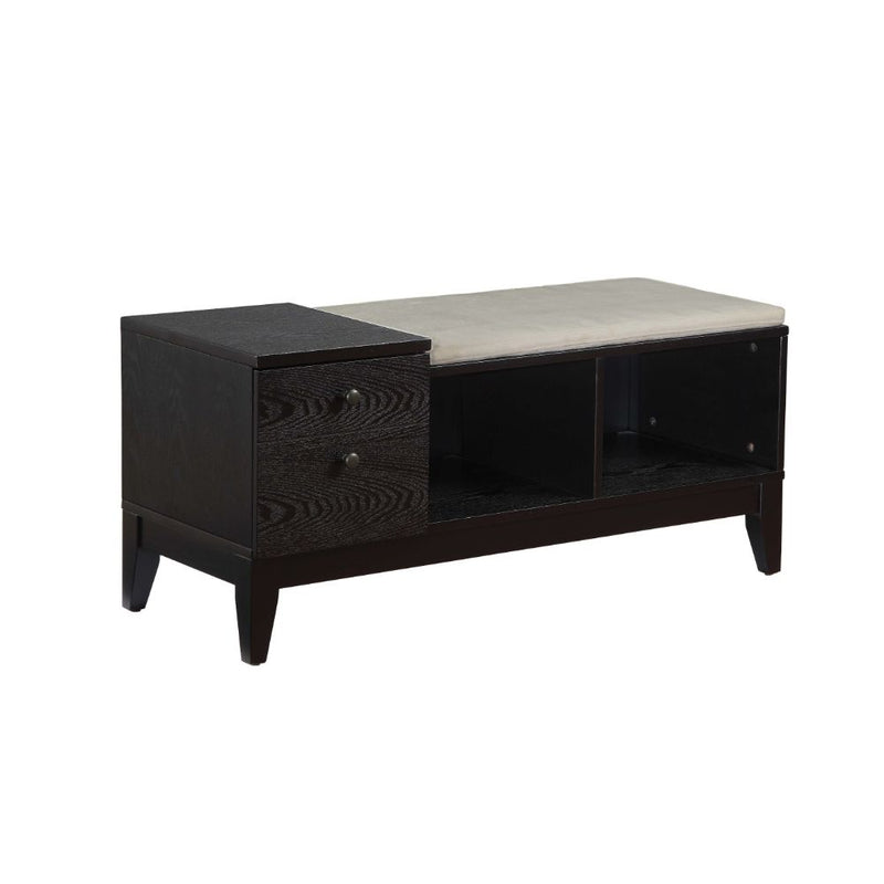 Boyet Storage Bench - Padded Fabric Seat, Drawer & Open Compartments in Black