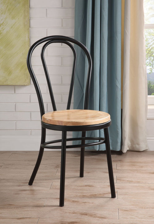 Jakia Industrial Side Chairs, Set of 2 - Metal Balloon Back & Round Wood Seat in Black & Natural