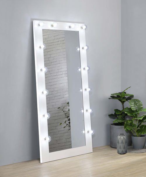 Zayan Full-Length LED Floor Mirror - Hollywood Style White High Gloss Frame, 32" x 71"