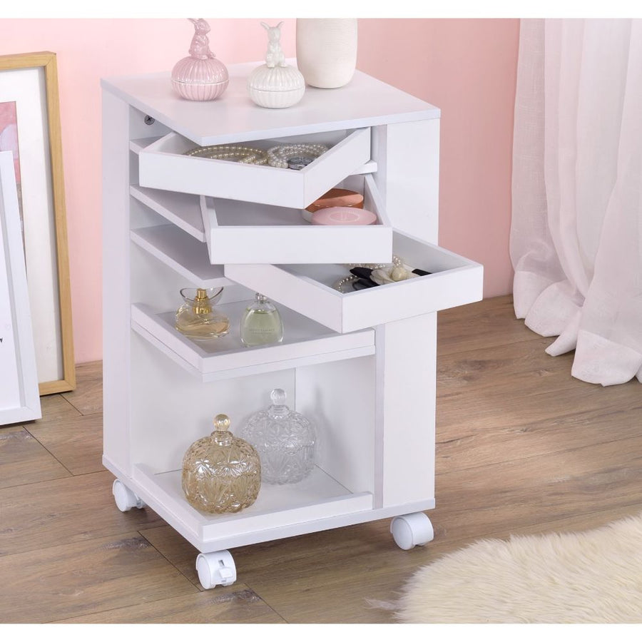Nariah Rolling Storage Cart - 3 Swivel Drawers & 5 Open Compartments in White