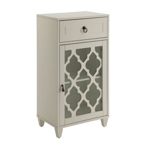 Ceara Accent Table & Console Cabinet - Fretwork Glass Doors & Tapered Legs in White, Black or Teal