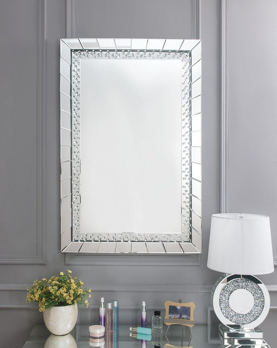 Nysa Glam Wall & Floor Mirrors - Beveled Mirrored Trim with Faux Crystal Inlay