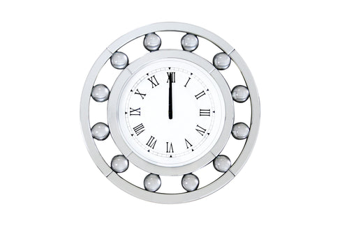 Boffa Mirrored Wall Clock - Floating Crystal Balls & Beveled Geometric Frame