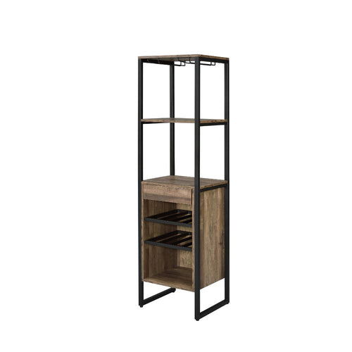 Narik Wine Cabinet - Bottle & Stemware Rack, Drawer & Open Shelves in Weathered Oak